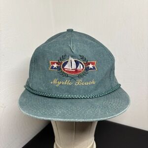 Vintage Myrtle Beach Snapback Hat Cap Green Rope Boat Adjustable Vtg Mens Unisex